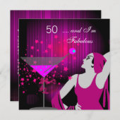 50歳の誕生日パーティー ファビュラス50 ディーバ ピンク ホワイト 招待状 (正面/裏面)