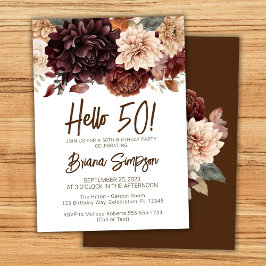 50歳の誕生日パーティー ブラウン ベージュ 花 フラワー 招待状