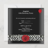 50歳の誕生日パーティー ブラック ホワイト レッド ローズ ゼブラ 招待状 (裏面)