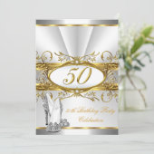 50歳の誕生日パーティー ホワイト ゴールド シルバー ヒール 招待状 (スタンド正面)
