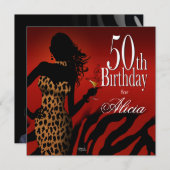 50歳の誕生日パーティー ボムシェル レオパード カクテルパーティー 招待状 (正面/裏面)