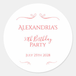50歳の誕生日パーティー ミニマル モダン ピンク レッド ラウンドシール