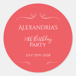 50歳の誕生日パーティー モダン ピンク レッド ラウンドシール