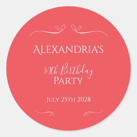50歳の誕生日パーティー モダン ピンク レッド ラウンドシール (正面)