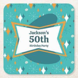 50歳の誕生日パーティー レトロミッドセンチュリー 何歳でも スクエアペーパーコースター