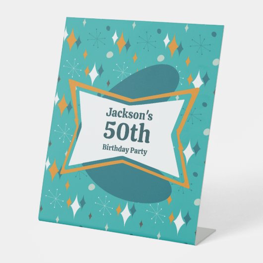 50歳の誕生日パーティー レトロミッドセンチュリー 何歳でも 台座サイン (正面)