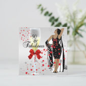 50歳の誕生日パーティー レトロ ディーバ アートデコ 赤 白 招待状 (スタンド正面)