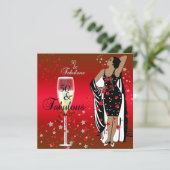 50歳の誕生日パーティー レトロ ディーバ アートデコ 赤 黒 招待状 (スタンド正面)