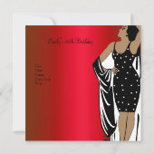 50歳の誕生日パーティー レトロ ディーバ アートデコ 赤 黒 招待状 (裏面)