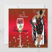 50歳の誕生日パーティー レトロ ディーバ アートデコ 赤 黒 招待状 (正面)