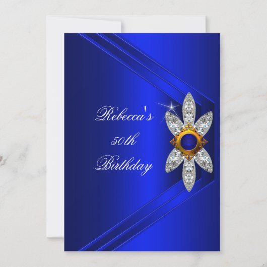 50歳の誕生日パーティー ロイヤルブルーダイヤモンドイメージ 招待状 (正面)