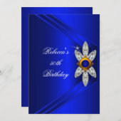 50歳の誕生日パーティー ロイヤルブルーダイヤモンドイメージ 招待状 (正面/裏面)