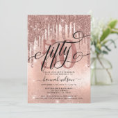 50歳の誕生日パーティー ローズゴールド グリッター & ホイル 招待状 (スタンド正面)