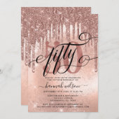 50歳の誕生日パーティー ローズゴールド グリッター & ホイル 招待状 (正面/裏面)
