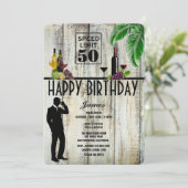 50歳の誕生日パーティー、ワイン、カクテル、ヤシの木 招待状 (スタンド正面)