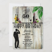 50歳の誕生日パーティー、ワイン、カクテル、ヤシの木 招待状 (正面)