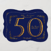 50歳の誕生日パーティー　偉大なギャツビー　ネイビー＆ゴールド 招待状 (正面/裏面)