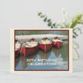 50歳の誕生日パーティー、名前、赤いカヤック 招待状 (スタンド正面)