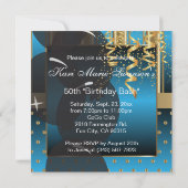 50歳の誕生日パーティー　女の子たち | 青と金 招待状 (裏面)