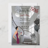 50歳の誕生日パーティー 女性階段 エレガント 招待状 (正面)