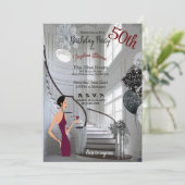 50歳の誕生日パーティー 女性階段 エレガント 招待状 (スタンド正面)