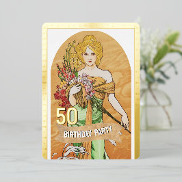 50歳の誕生日パーティー、春の女神、ヴィンテージアート 箔招待状