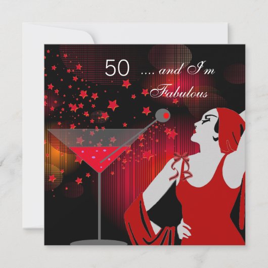 50歳の誕生日パーティー 最高の50 女王様 赤 白 招待状 (正面)