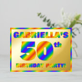 50歳の誕生日パーティー - 楽しい虹色の「50」 箔招待状 (立ち正面)