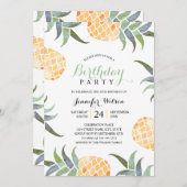 50歳の誕生日パーティー、熱帯水彩パイナップル 招待状 (正面/裏面)