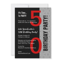 50歳の誕生日パーティー 現代的な赤 銀 黒 W1792A