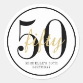 50歳の誕生日パーティー 白黒 シック 丸型 ファーバー ラウンドシール (正面)