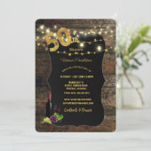 50歳の誕生日パーティー、納屋の木、ライト、ワイン招待状 招待状 (スタンド正面)