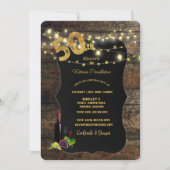 50歳の誕生日パーティー、納屋の木、ライト、ワイン招待状 招待状 (正面)