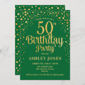 50歳の誕生日パーティー - 緑と金 招待状 (正面/裏面)