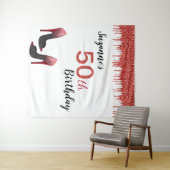 50歳の誕生日パーティー 赤いグリッターの写真用背景 タペストリー (インサイチュ(横))