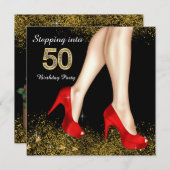 50歳の誕生日パーティー 赤い靴を履いて 招待状 (正面/裏面)