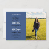 50歳の誕生日パーティー 青 招待状 (正面)