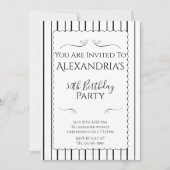 50歳の誕生日パーティー 黒と白のストライプ 招待状 (正面)