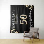 50歳の誕生日パーティー 黒 ゴールドの背景 タペストリー (インサイチュ)