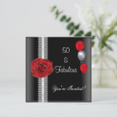 50歳の誕生日パーティー 黒 白 赤いバラ 招待状 (スタンド正面)