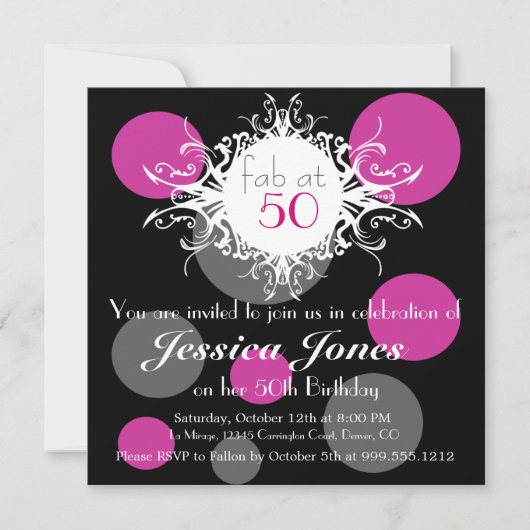 50歳の誕生日パーテカスタムィーの招待にファブ 招待状 (正面)