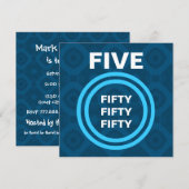 50歳の誕生日パーテモダンィ青と白のV474 招待状 (正面/裏面)