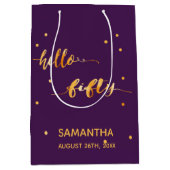 50歳の誕生日パープル金ゴールドタイポグラフィ モダン ミディアムペーパーバッグ (正面)