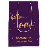 50歳の誕生日パープル金ゴールドタイポグラフィ モダン ミディアムペーパーバッグ (裏面)