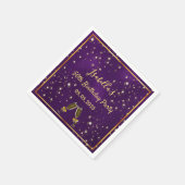50歳の誕生日パープル・金ゴールド・バブル・モノグラム スタンダードカクテルナプキン (角)