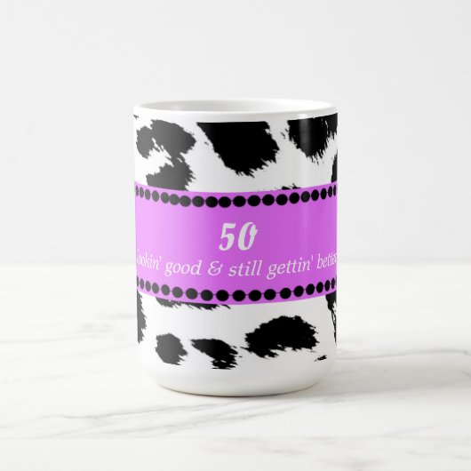 50歳の誕生日ヒョウ柄プリント コーヒーマグカップ (中央)
