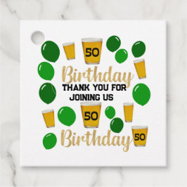 50歳の誕生日ビールと緑のバルーンメッセージカード フェイバータグ