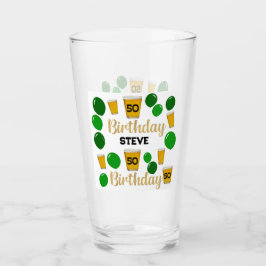 50歳の誕生日ビールと緑のバルーンGlass Cup タンブラーグラス