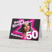 50歳の誕生日ピンクのカスタムフォトカード カード (黄色い花)