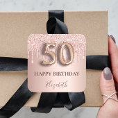 50歳の誕生日ピンクのバラの金ゴールド スクエアシール